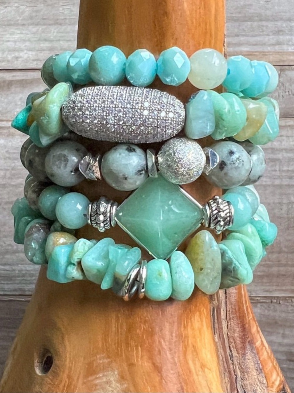 Aqua Green Multi-Strand Beaded Stretch Bracelet Set